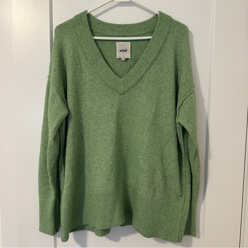 Aerie Green Knit Crew Neck Sweater Size XS Women’s